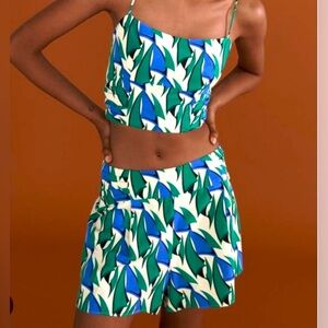 GUC Zara High Waist Green and Blue Shorts w/ matching top